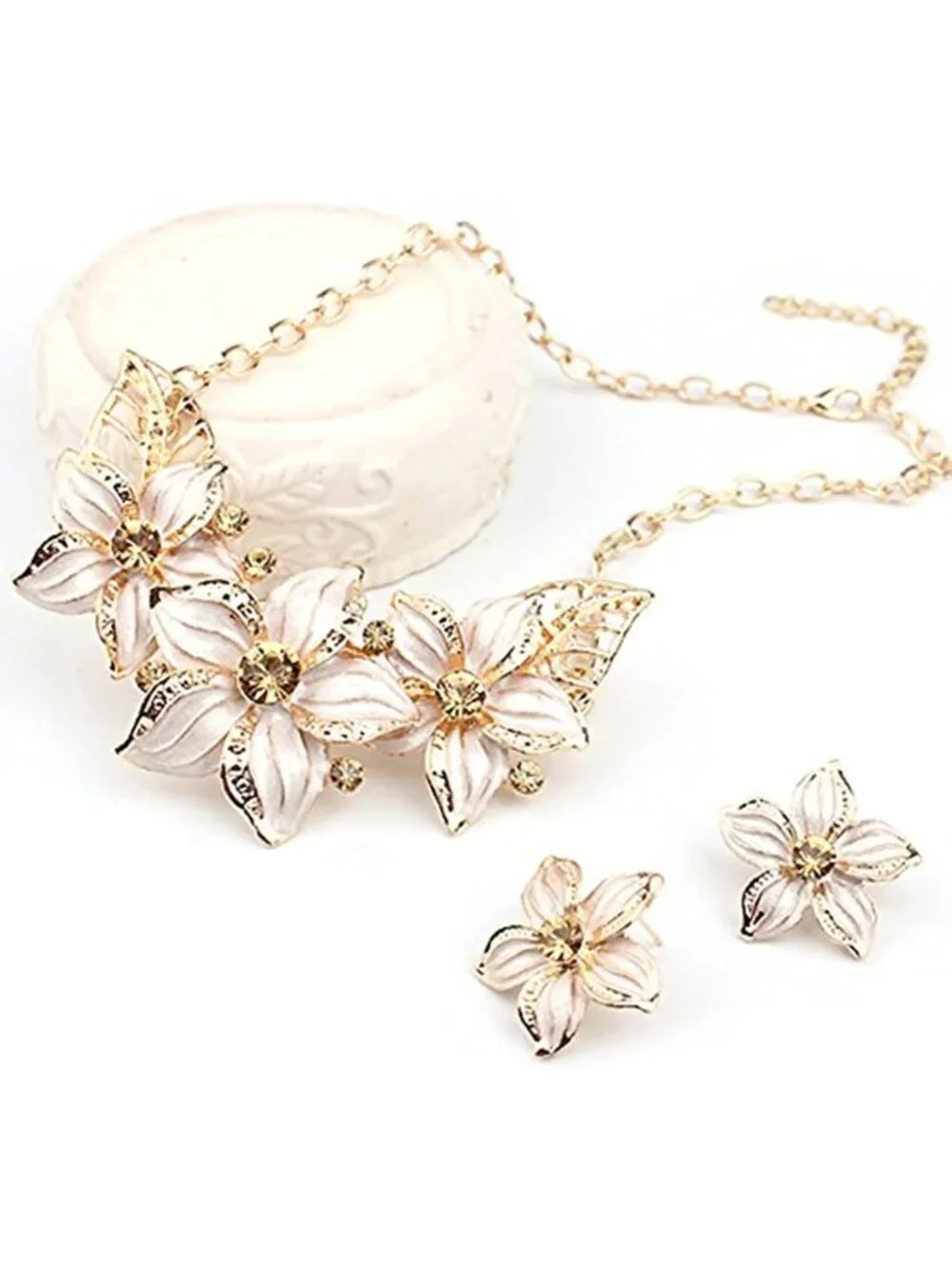 Elegant Crystal Flower Statement Jewelry Set - Gold Plated Necklace & Earrings